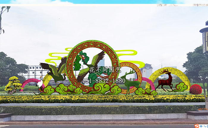 仙鶴麋鹿綠雕設(shè)計圖